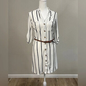 J for Justify white with black striped dress